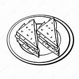 Disegno Sandwich Piatto Panini Sandwiches Icona Tratteggio Semplice Panino Colorare Meatloaf Sano Unico Rapida Alimenti Insieme Preparazione Nero sketch template