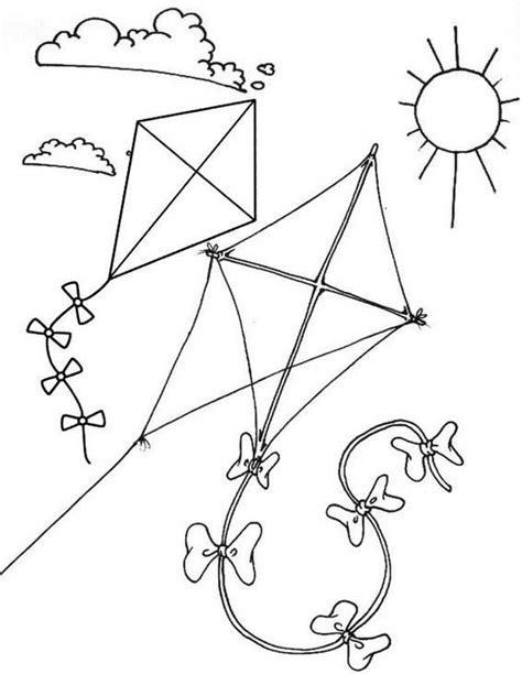 sunny flying kite themed coloring page  kids coloring pages