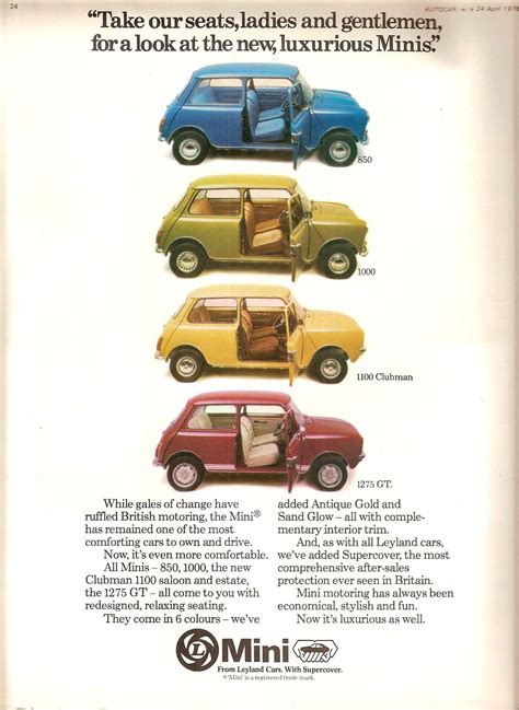 eighteen brilliant mini adverts   flashbak mini cars mini morris mini cooper classic