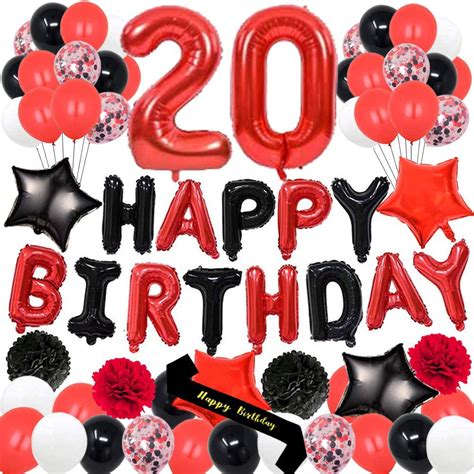 20th Birthday Party Decorations Happy Birthday Foil Ballons Banner Red