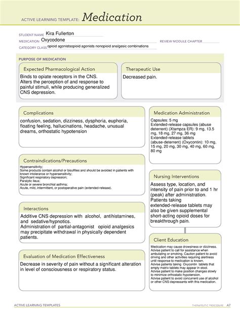 med oxycodone ati medications sheet active learning templates