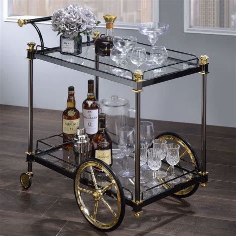 acme furniture  cyrus serving cart black gold clear glass