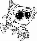 Fish Funny Pages Coloring Drawing Cartoon Silly Clipart Color Tourist Animal Camera Cute Goggles Fun Kids 1768 Print Swimming Printable sketch template