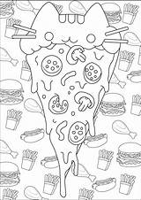 Pusheen Coloring Doodle Pages Pizza Food Adults Printable Color Kids Junk Background Print Doodling Cute Cat Stuffs Justcolor Children Adult sketch template