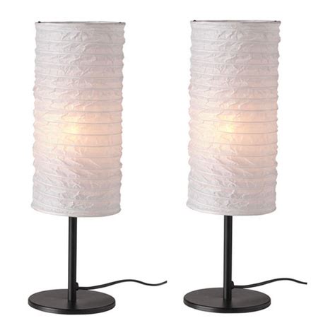 Ikea Oppby White Table Lamp Light Paper Set Of 2 Modern Black Base