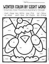 Sight Word Color Kindergarten Worksheets Penguin Winter Cute Comment Leave sketch template