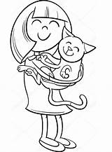 Kitten Girl Coloring Hugs Little Pages Printable Cat Categories Animals sketch template