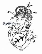 Sagittarius Horoscope Sagittaire Signe Astrologie Vecteur Mooi Kleuring Meisje Boogschutter Het Zodiaque Coloration Vectoriel sketch template