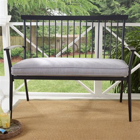 homes gardens shaker patio bench black  gray cushion