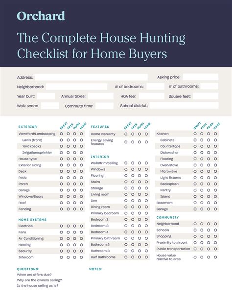 complete house hunting checklist  printable list  buyers