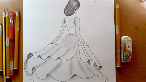disegni facili  disegnare una ragazza   bel vestito girl