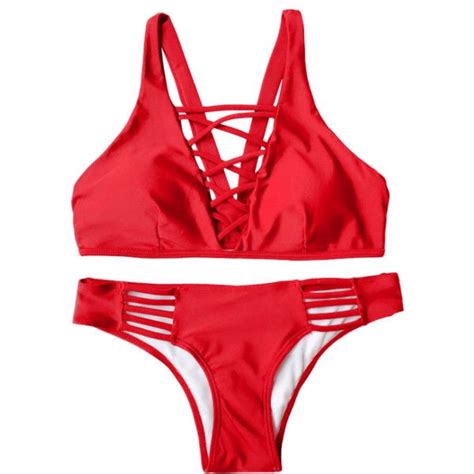 Crisscross Strap Padded Bikini Set Red 28 Aud Liked On Polyvore