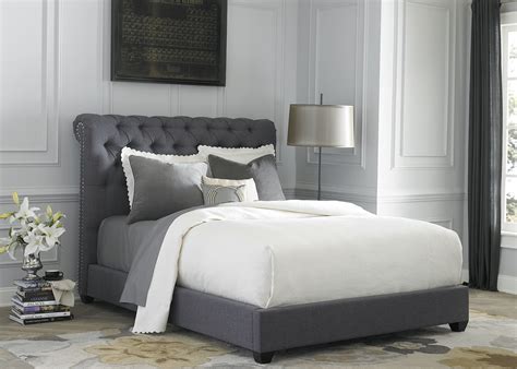 dark gray upholstered queen sleigh bed  liberty  brhu