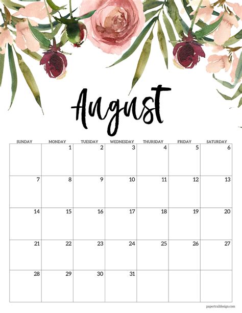 calendar printable floral paper trail design