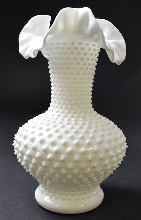 Vintage Fenton Art Glass Hobnail Milk Glass Ruffle Crimped