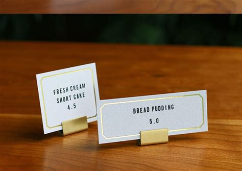 brass display  tag holder food label card menu stand restaurant