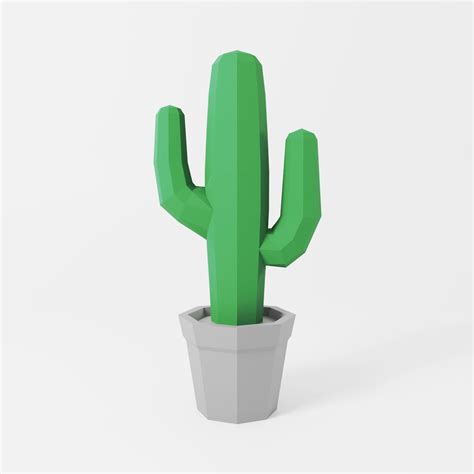 cactus printable  template papercraft    poly etsy