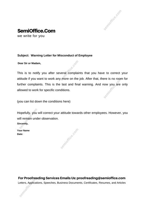 warning letter sample  bad attitude misbehaviour  semiofficecom