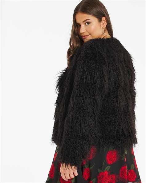 Black Shaggy Faux Fur Coat Simply Be