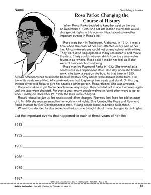 worksheet completing  timeline rosa parks black history month