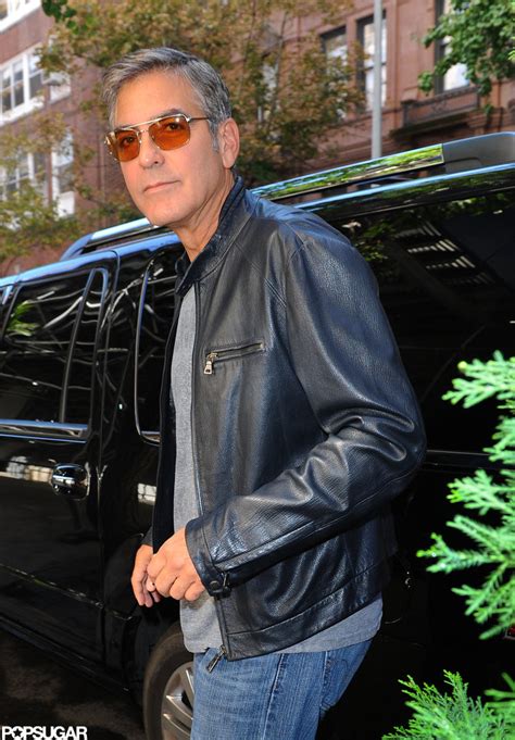 George Clooney Wore A Black Leather Jacket To Leave His Hotel In Nyc