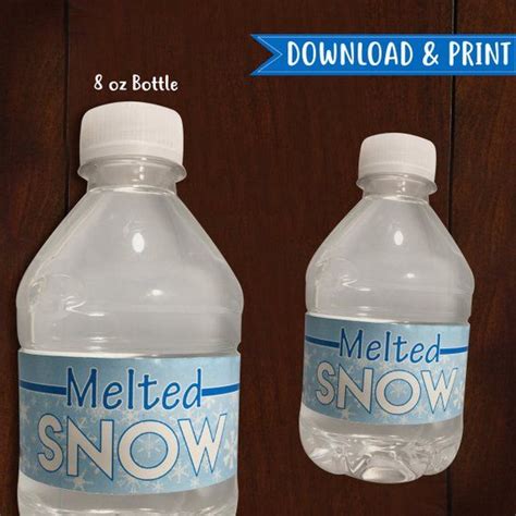 printable winter melted snow  oz water bottle label water bottle