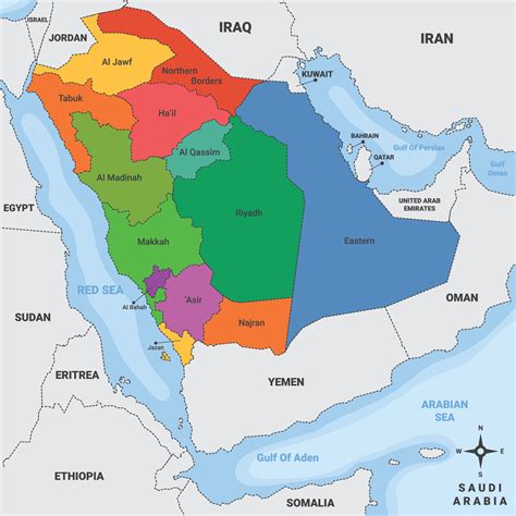 saudi arabia country map  surrounding borders  vector art