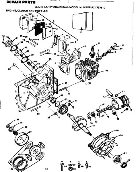 chain sawengine clutch  muffler diagram parts list  model  craftsman