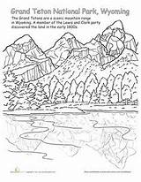 Coloring National Park Grand Teton Pages Parks Yosemite Yellowstone Glacier Kids Worksheet Worksheets Color Number Grade Activity Jasper Mountain School sketch template