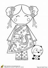 Coloriage Coloring Pages Pays Chinese Colouring Panda Doll Dolls sketch template