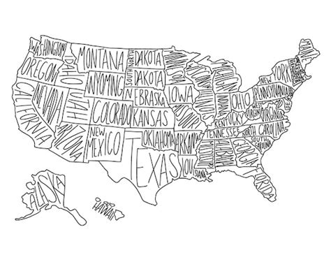 digital  united states map coloring page state map etsy