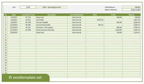 general ledger template  spreadsheet page