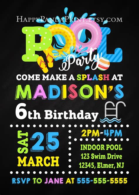 pool party invitation swimming pool birthday party etsy birthday