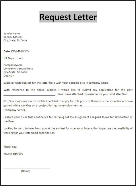Request Letter Format Free Word Templates