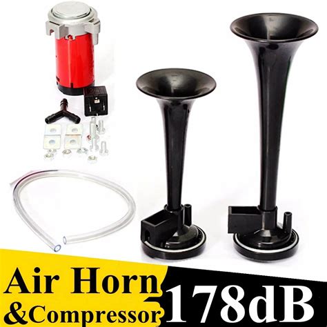 dhl  pcs  black car truck motorcycle db air horn compressor dual tone trumpet ultra loud