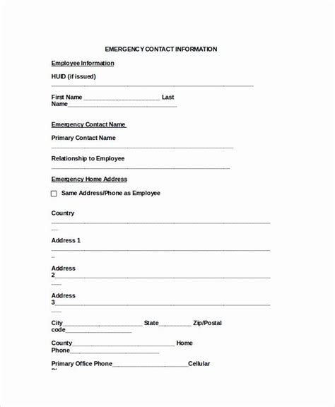 contact information form template   emergency contact form reference letter printable