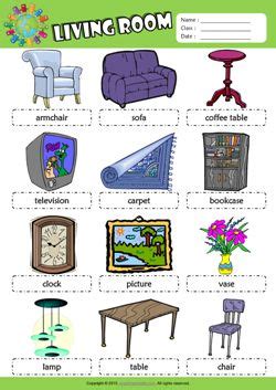 living room picture dictionary esl vocabulary worksheet ingles
