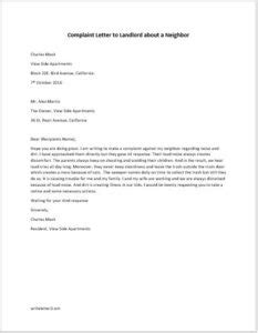complaint letter  landlord   neighbor writelettercom
