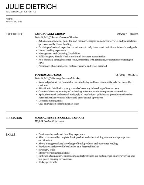 personal banker job description  resume
