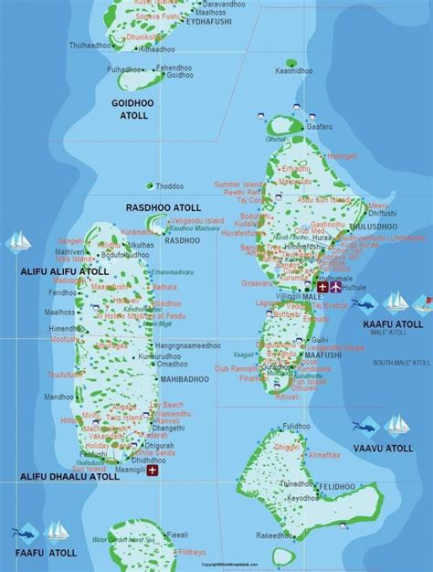 labeled map  maldives  states capital cities