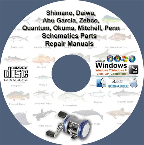 fishing reel schematics parts manuals repair cd  brand