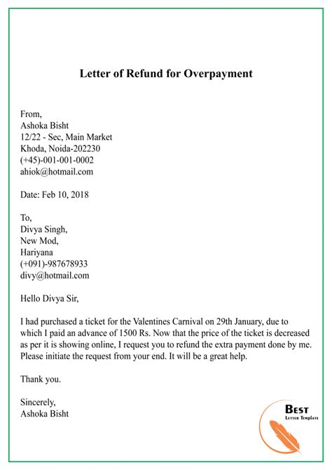 request  refund letter    letter template collection