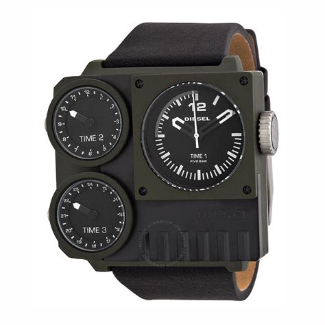 diesel super bad ass triple time zone black and green pvd men s watch