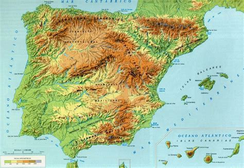 mapa fisico espana en color
