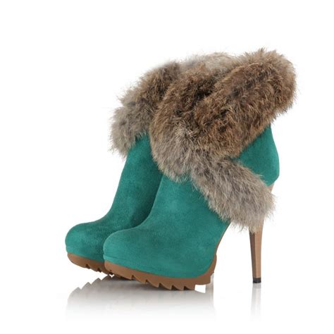 bluegreen boot  fur boots fur ankle boots shoes
