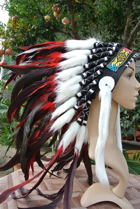 21inch indian feather headdress red and black american costumes