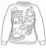 Sweater Jumper Foute Kerst Kersttrui Tegninger Eve Malvorlage Kado Kerstboom Farvelægning Scribblefun sketch template