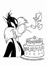 Sylvester Tweety Coloring Pages Happy Birthday Cartoon sketch template