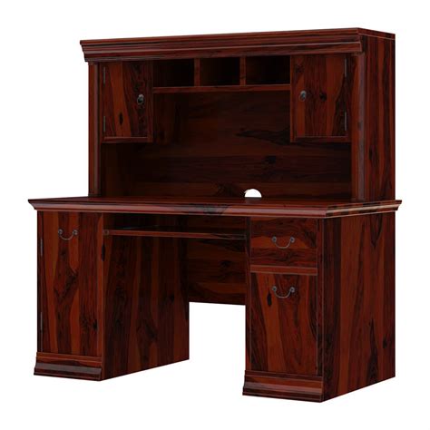 brooten rustic solid wood home office computer desk  hutch