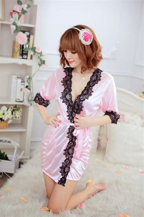 Fashion Care 2u L1478 2 Sexy Pink Satin Robe Sleepwear Lingerie